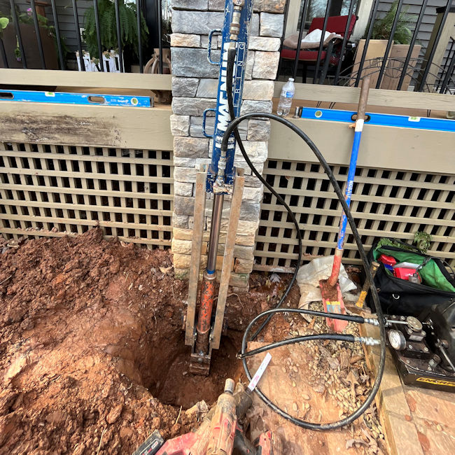 a push pier install on a sinking front porch post in the upstate of south carolina