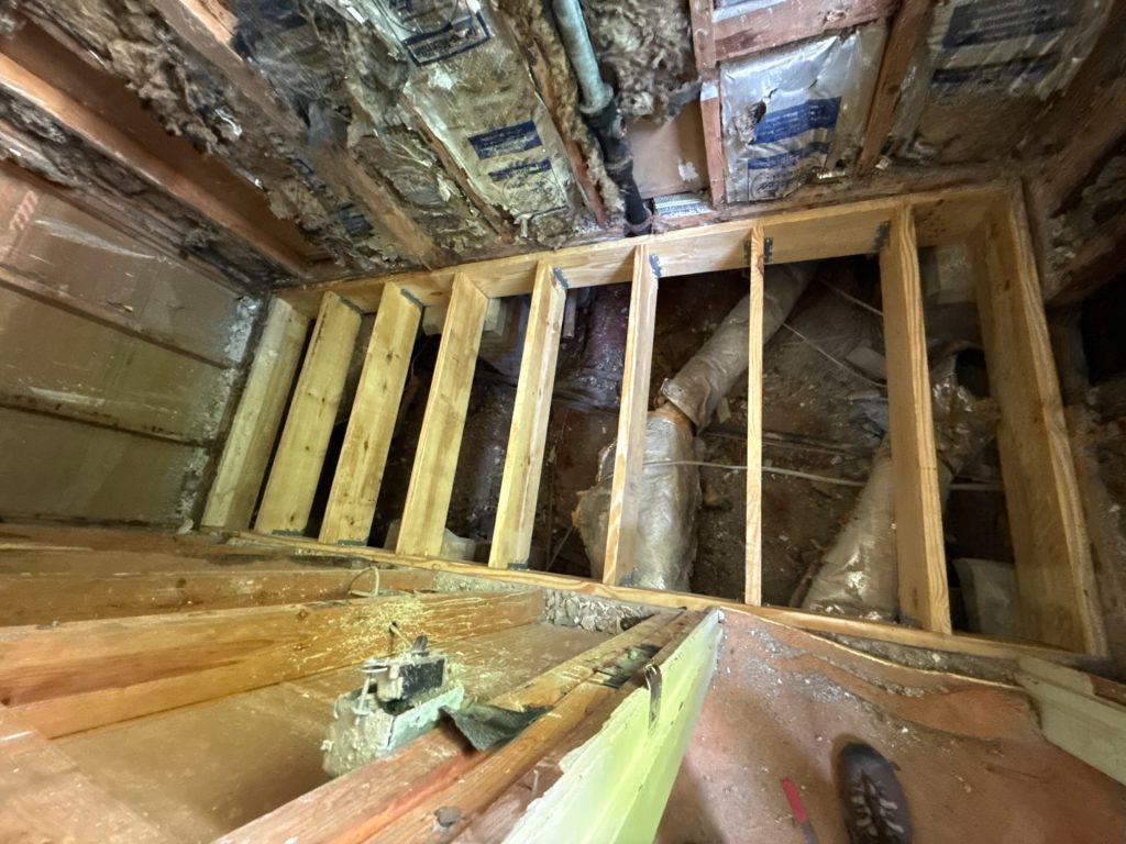girder repair in a bathroom due to water damage in Western North Carolina